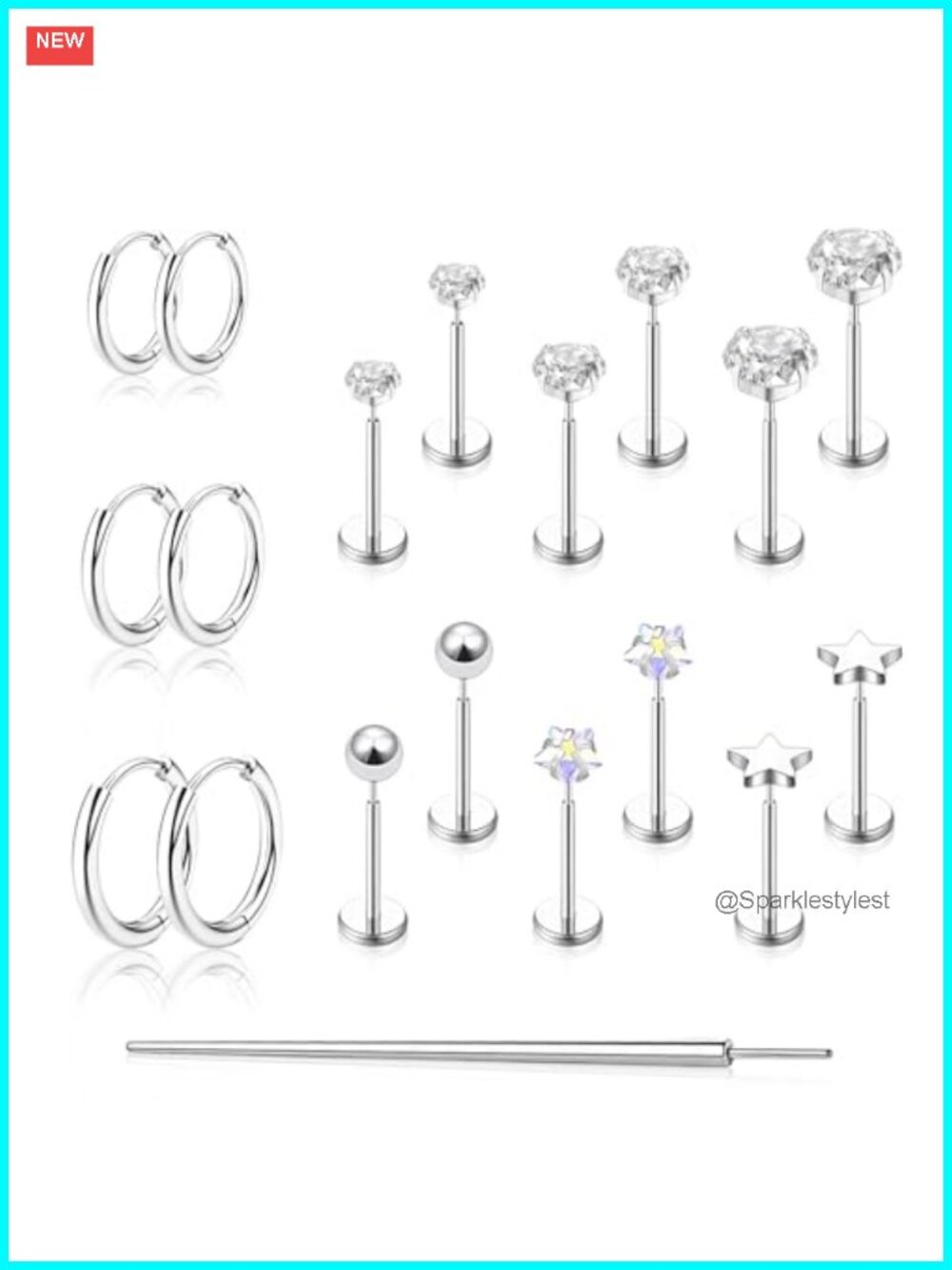 Threadless Flat Back Stud Earrings Surgical Stainless Steel Tragus Helix